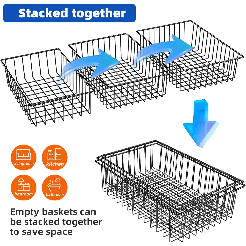 View of 12-Pack Wire Storage Baskets – Extra Large Pantry & Cabinet