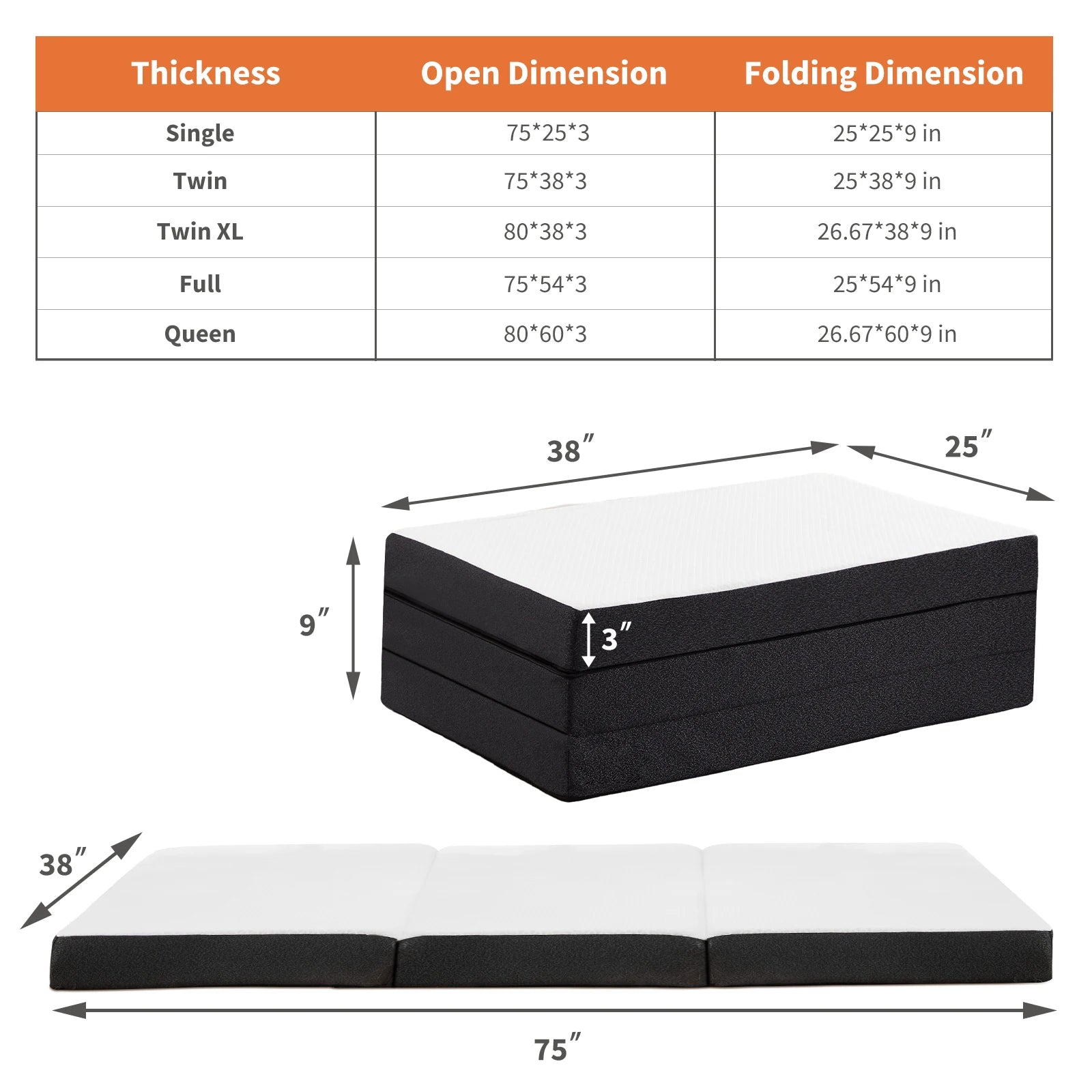 View of Three Fold Portable Floor Mattress – Tri-Fold Foldable Sleeping Mattress