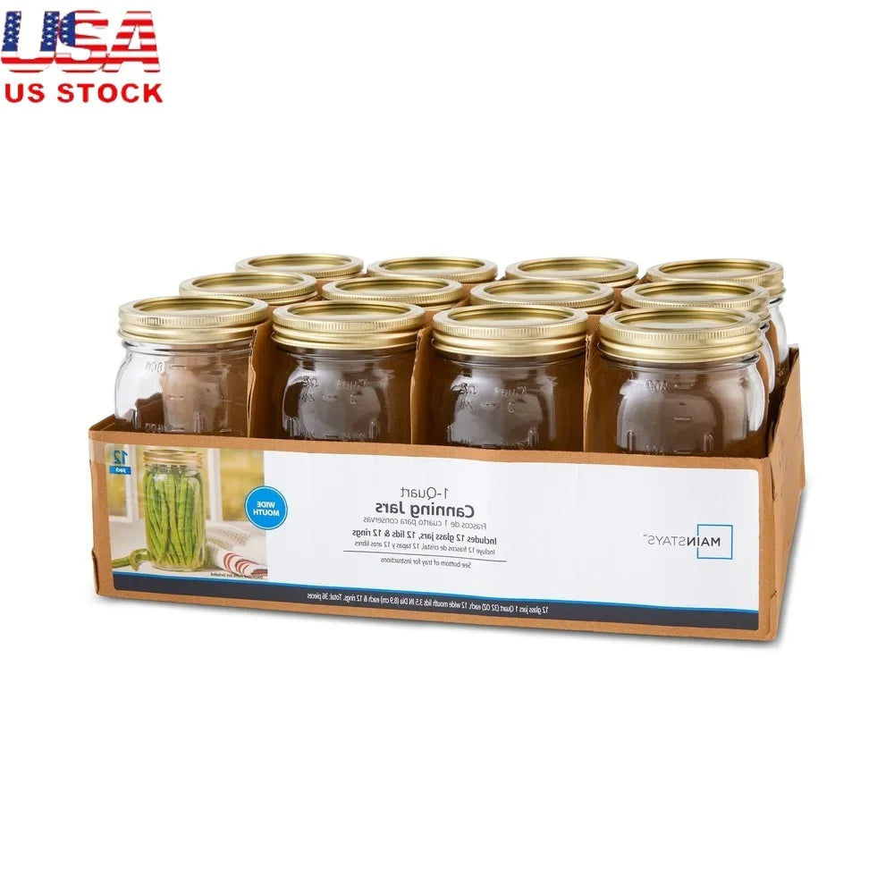 32oz Wide Mouth Glass Canning Jars – Airtight Mason Jars Set of