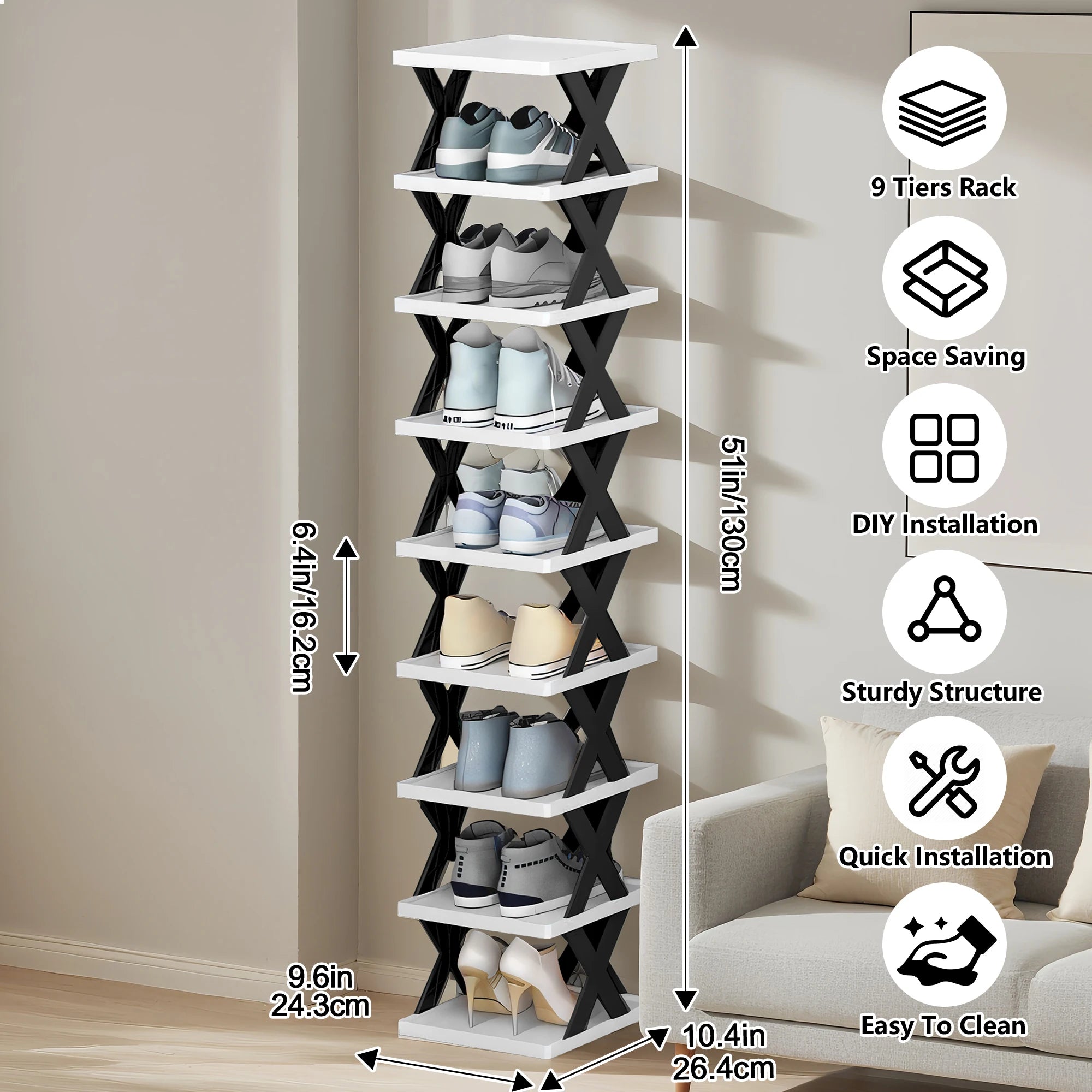 Tier Vertical Shoe Rack – Space-Saving Stackable Shoe Storage Organizer product