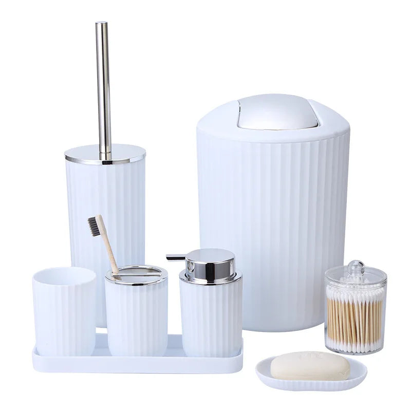 Plastic Bathroom Items Set – 8 Piece Bathroom Accessory Set with Toothbrush