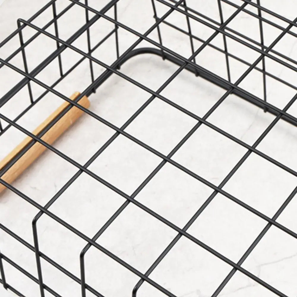 4-Pack Wire Metal Storage Basket – Iron Wire Rectangle Organizer with Wood Handle | Black or White