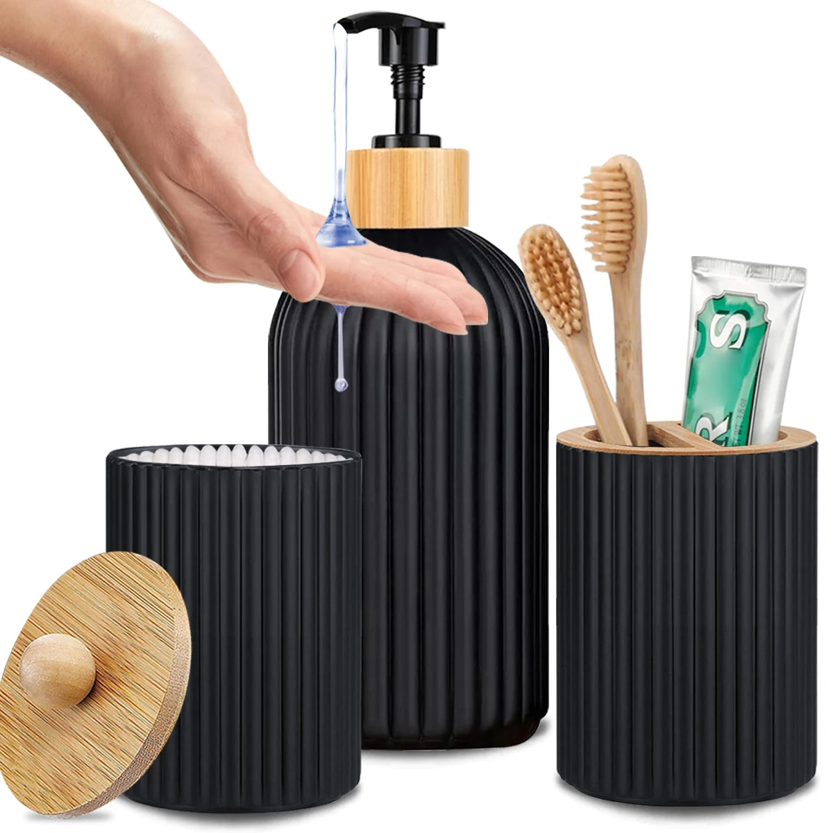 Bathroom Countertop Organizer Set – Soap Dispenser, Toothbrush Holder & Storage Containers