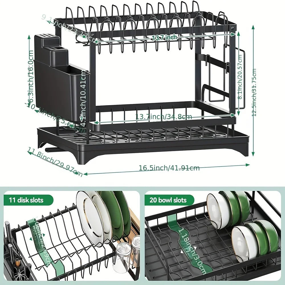2-Tier Dish Drying Rack with Drainboard – Space-Saving Kitchen Dish Organizer product