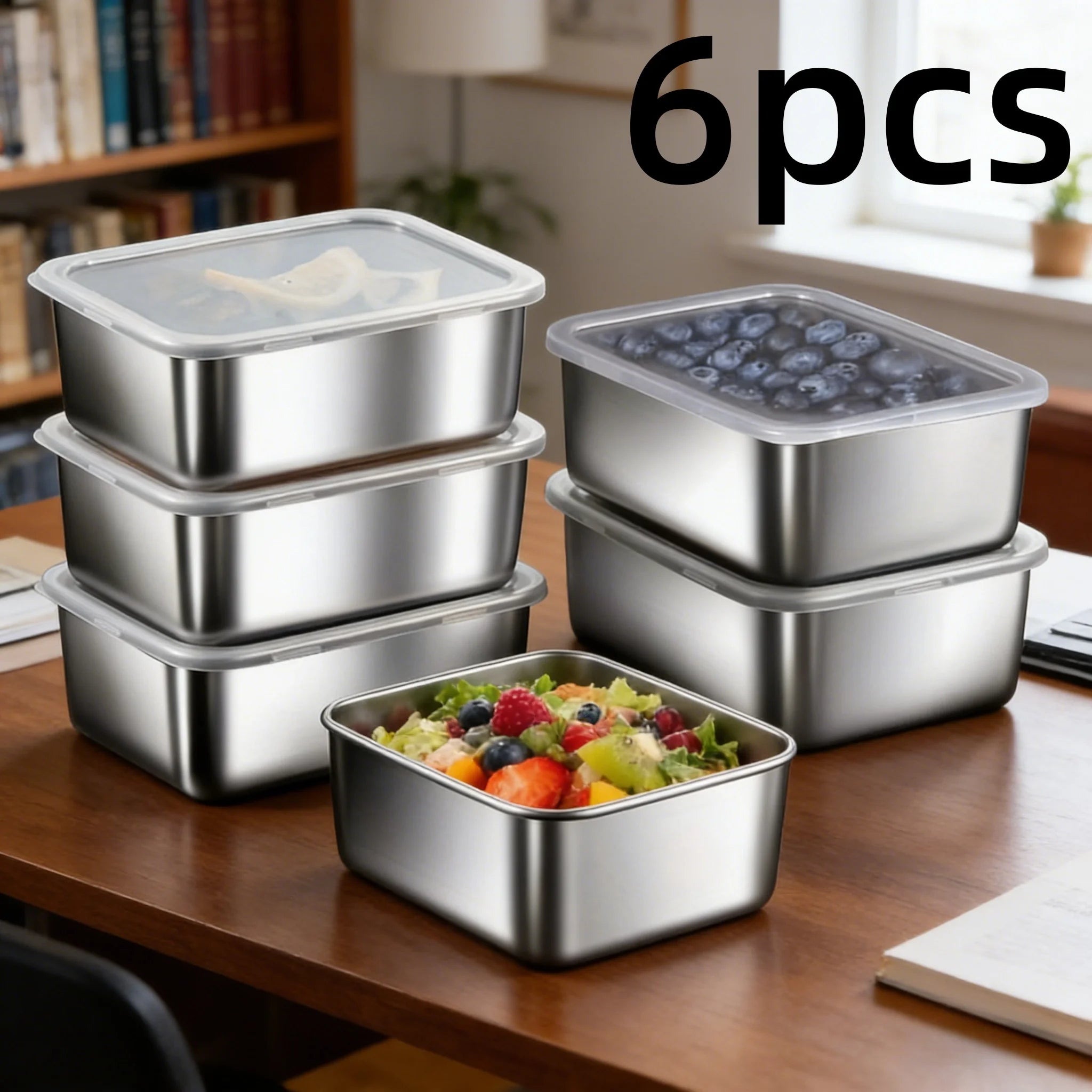 6-Pack Stainless Steel Meal Prep Containers with Lids – Stackable Leakproof Food