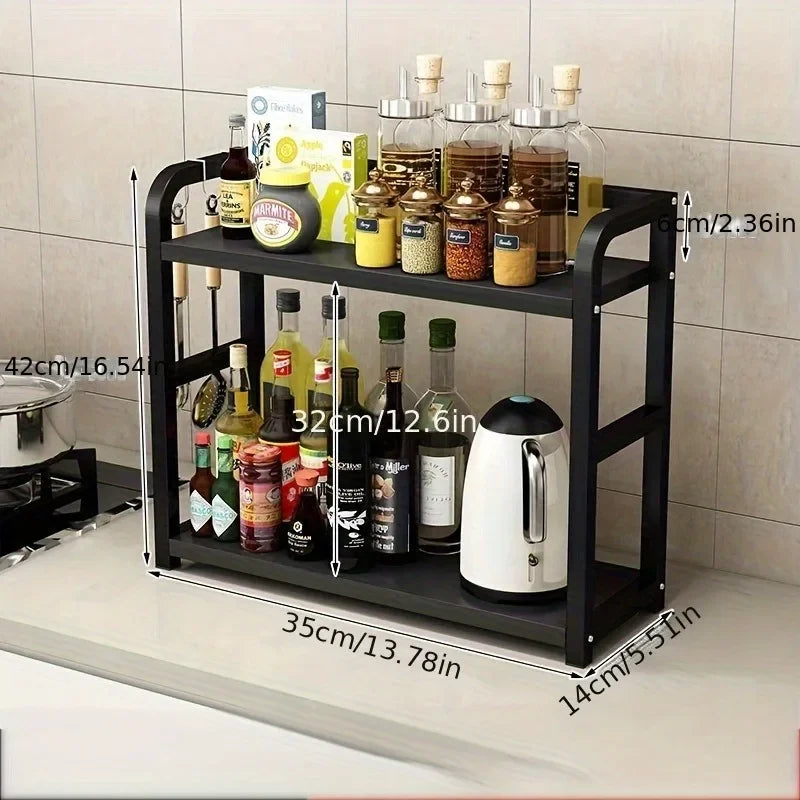 Stainless steel Snack & Kitchen Container Organizer – 2-Tier Rustproof Metal Counter Rack for Chip Bags, Granola Bars, Nuts & Packaged Foods | Black