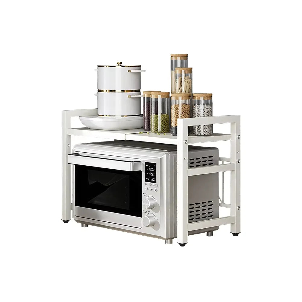 Adjustable width Microwave Rack – Space-Saving Kitchen Counter Shelf with Hooks product