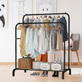 Double Rod Clothes Rack with Shelves – Metal Garment Rack Organizer
