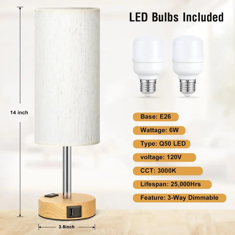 Set of 2-Modern Touch Control Table Lamps 3-Level Dimmable Bedside Lamps with