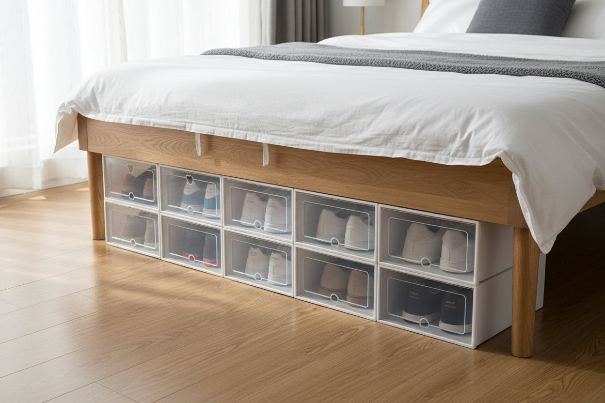 Stackable Plastic Shoe Storage Boxes – Transparent Foldable Shoe Organizer product image