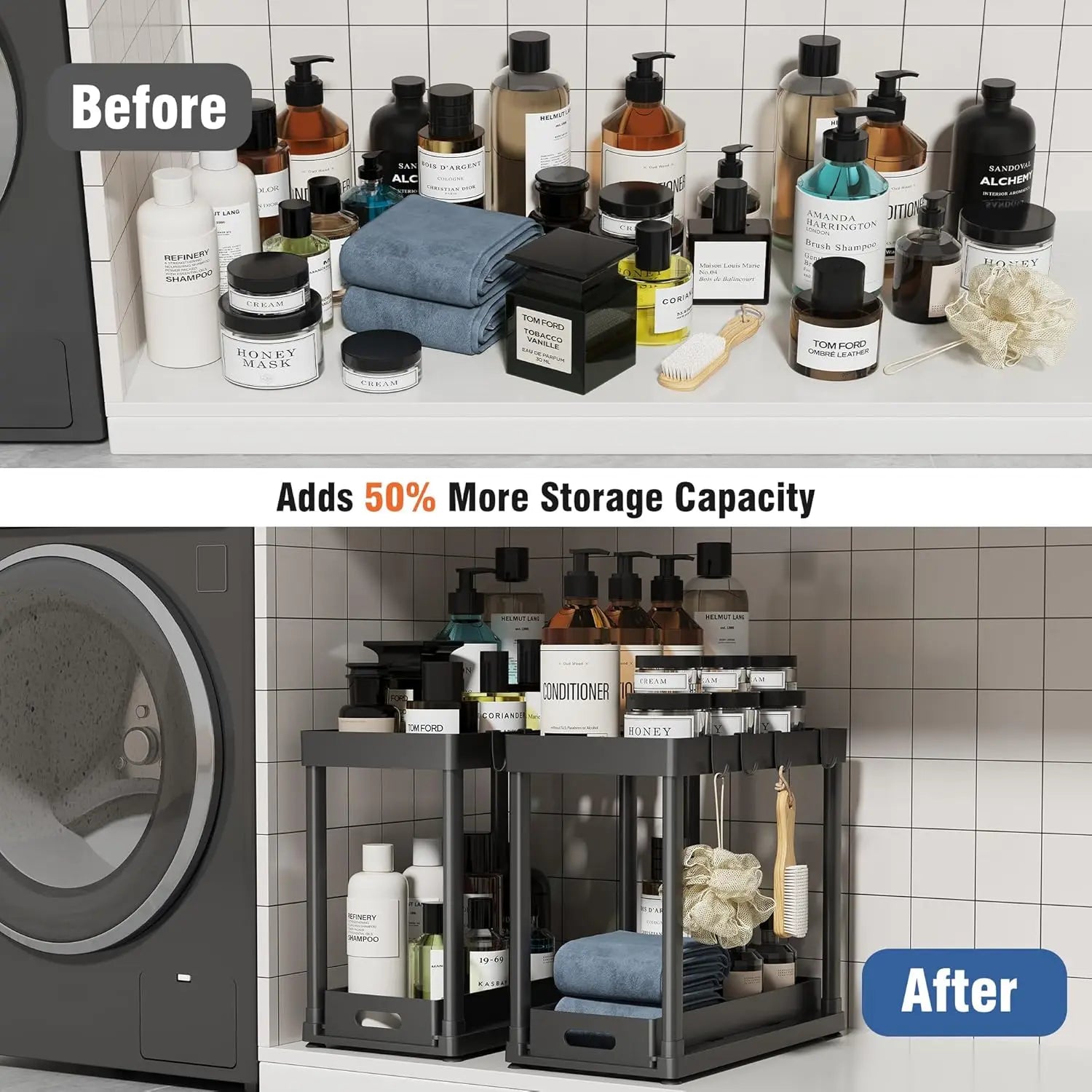 Pull-Out Under Sink Storage Organizer 2-Pack – Sliding Cabinet Organizer for Kitchen