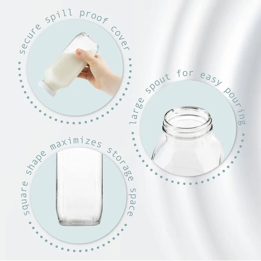 View of 16oz Square Glass Bottles with Airtight Lids – Reusable Glass