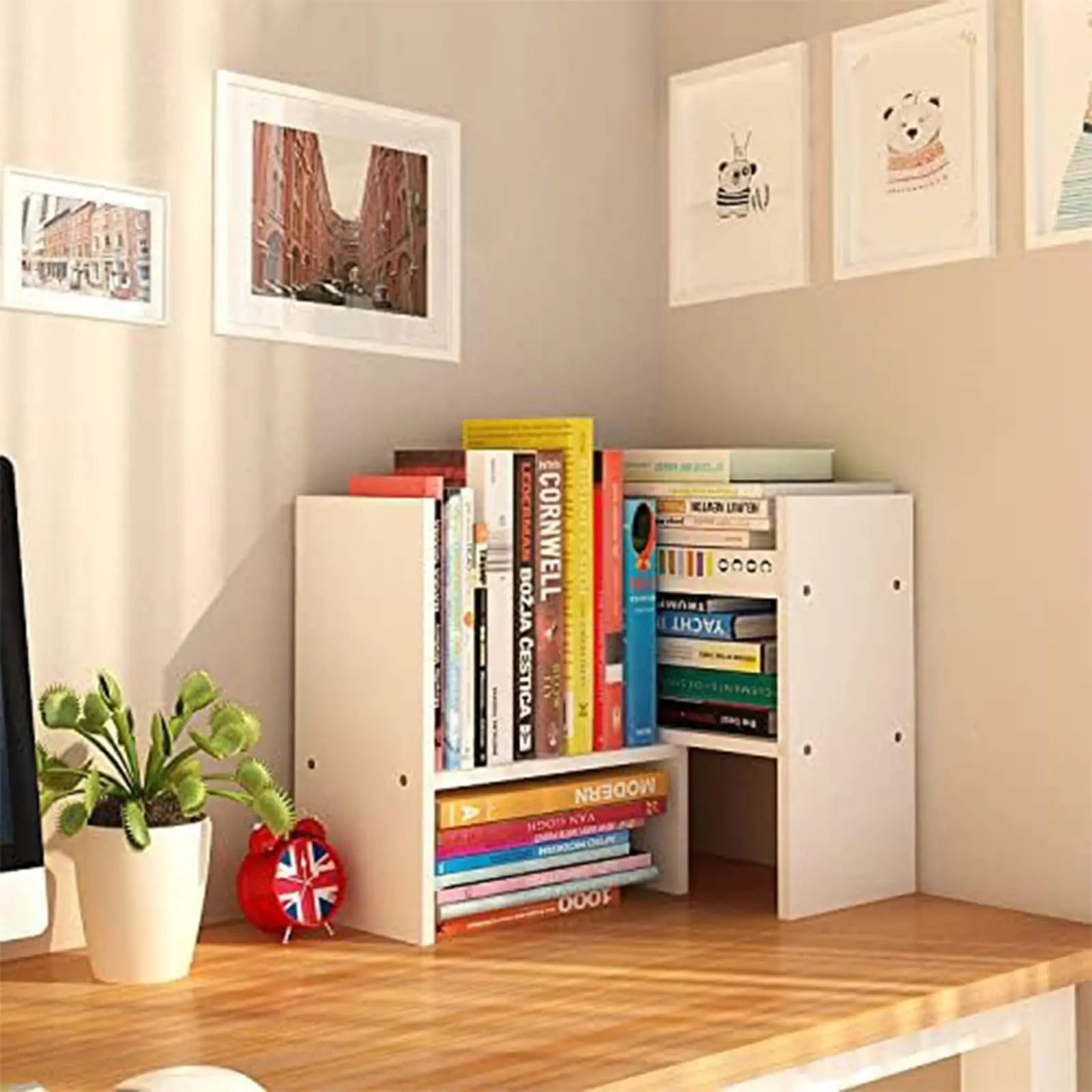 Adjustable Wooden Desktop Shelf Organizer – Office Desk Storage Rack product image