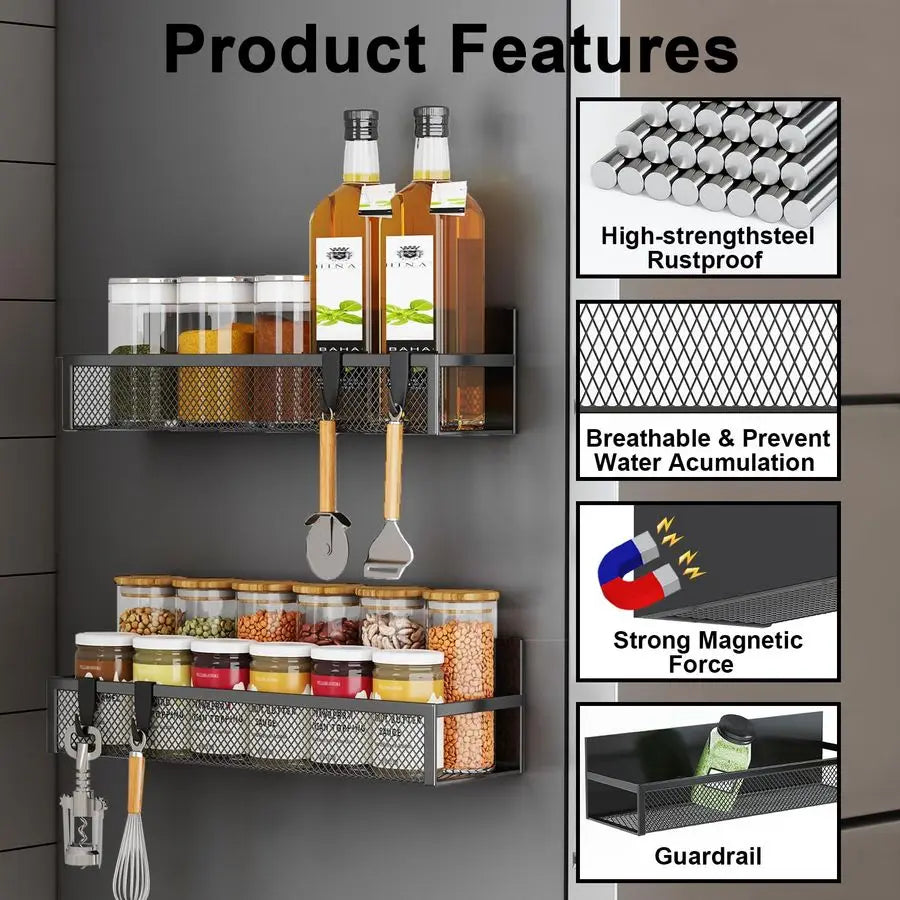 View of 4-Pack Magnetic Spice Rack Organizer – Strong Metal Fridge Storage