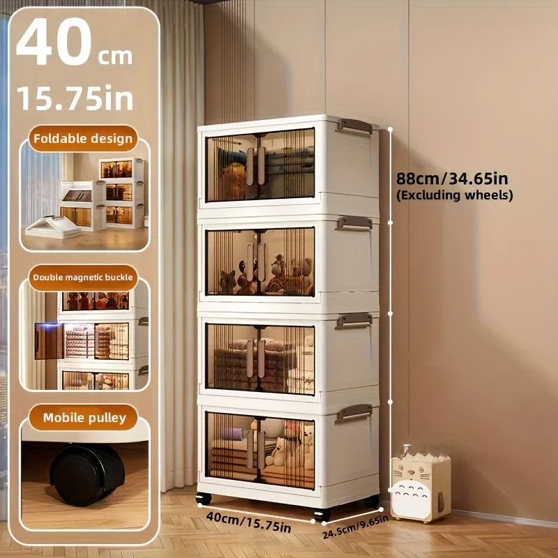 Bedroom | 3 / 4-Tier Rolling Storage Cabinet with Lid – Stackable Wheeled Plastic Organizer for Bedroom, Kitchen & Office