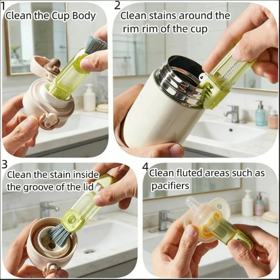 Portable 3-in-1 Bottle & Cup Lid Cleaning Brush – Multi-Purpose Kitchen Cleaning