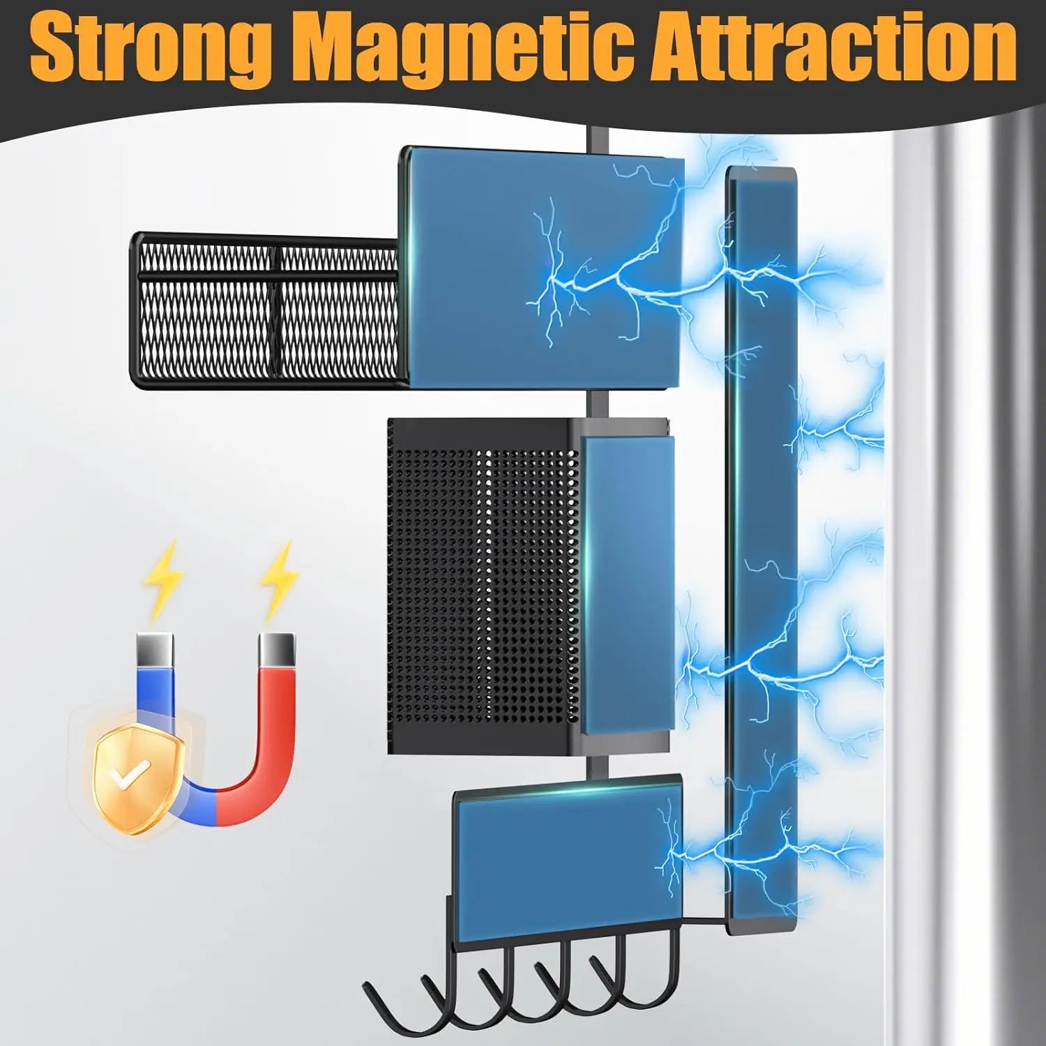 View of 7-Piece Magnetic Spice Rack for Refrigerator – Metal Storage Shelves