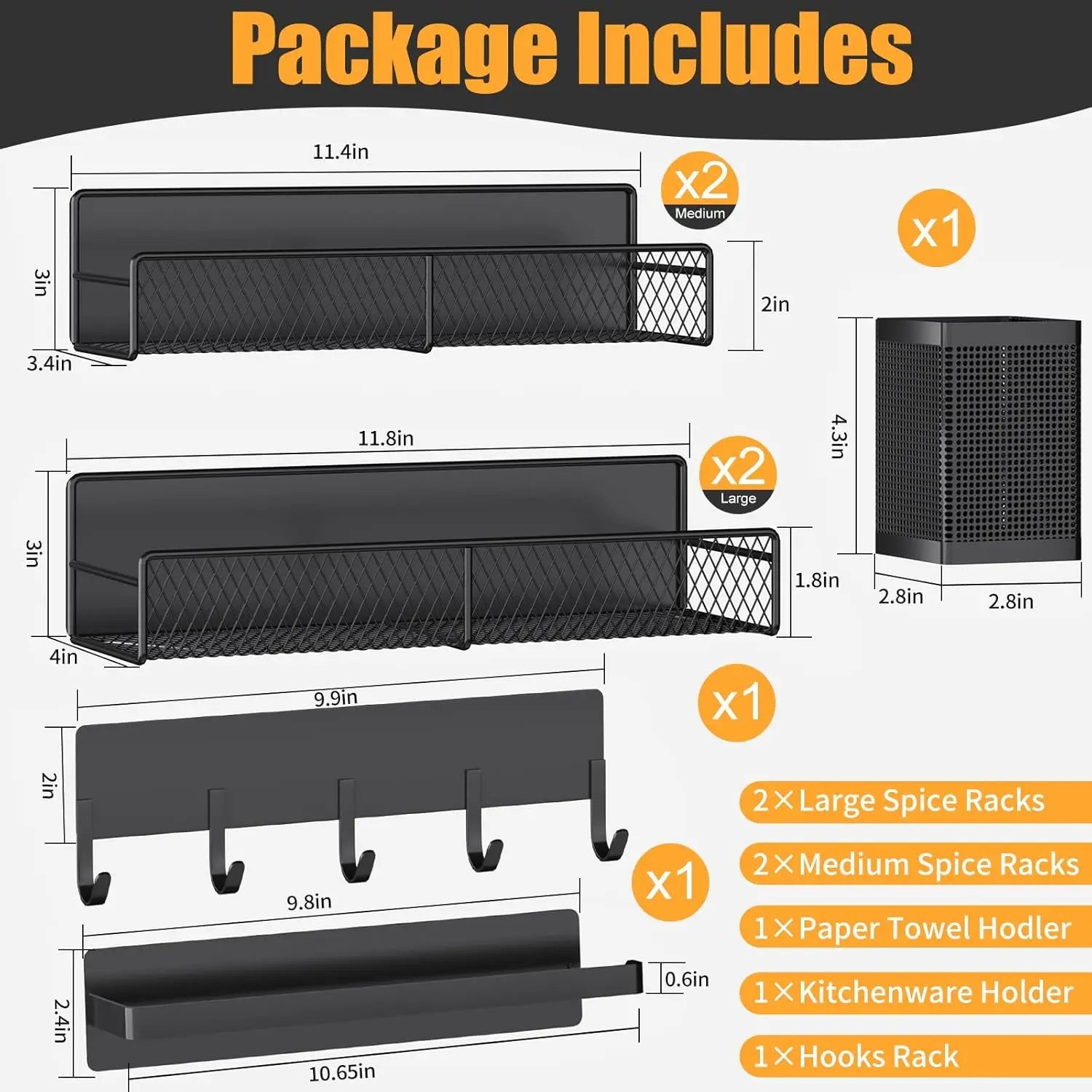 7-Piece Magnetic Spice Rack for Refrigerator – Metal Storage Shelves with Hooks
