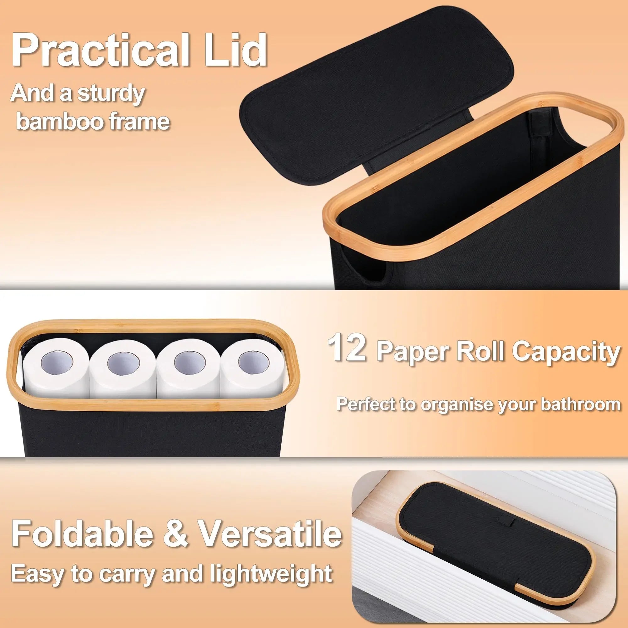 View of 28L Bamboo Lid Toilet Paper Storage Basket – Large Bathroom