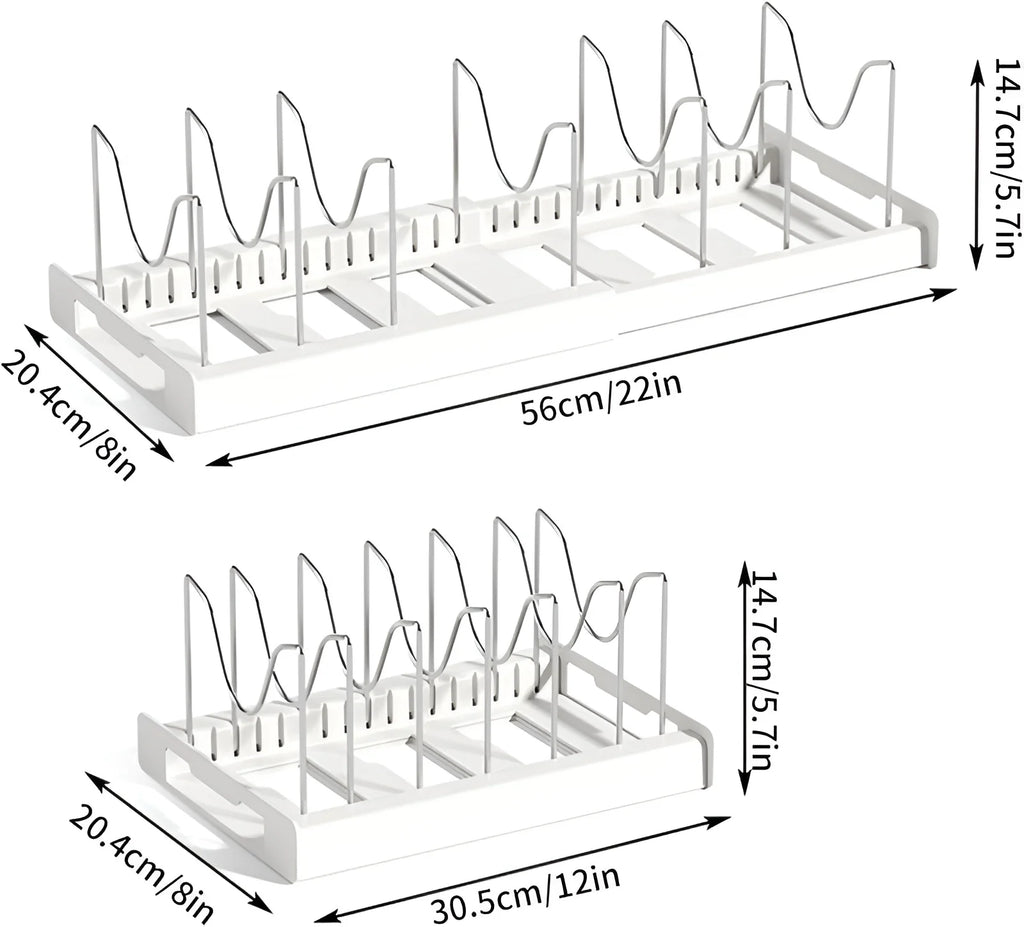 Expandable Pot,Pan & kitchen Organizer Rack – Adjustable Kitchen Cabinet Lid Holder