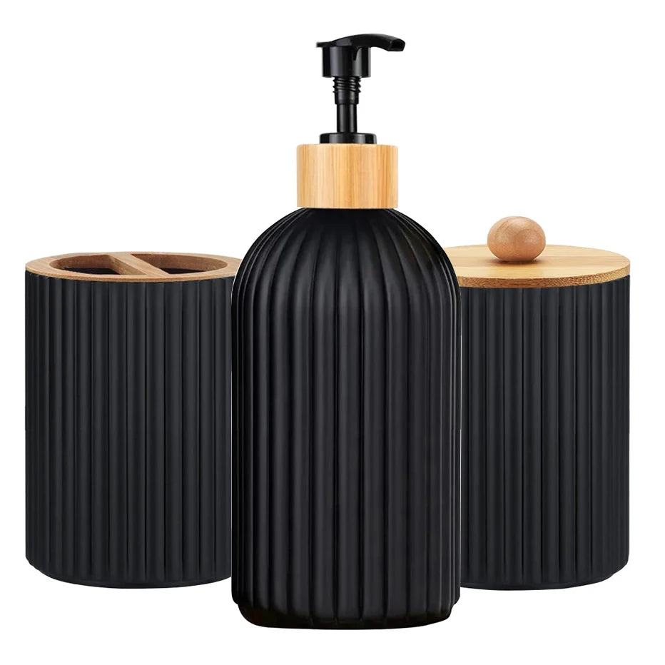 View of Bathroom Countertop Organizer Set – Soap Dispenser, Toothbrush Holder &