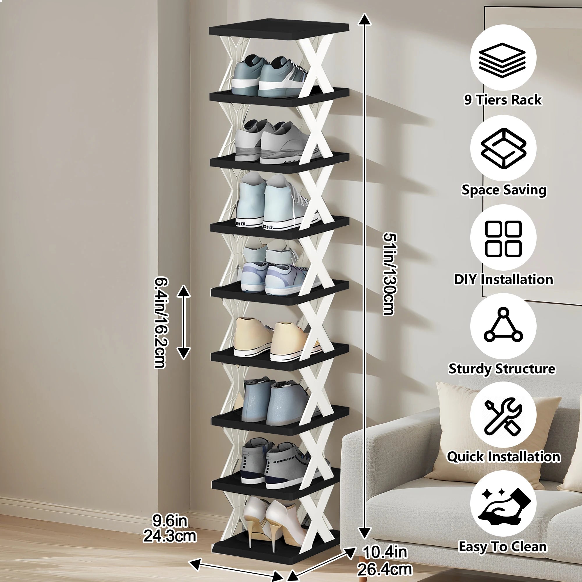 Tier Vertical Shoe Rack – Space-Saving Stackable Shoe Storage Organizer