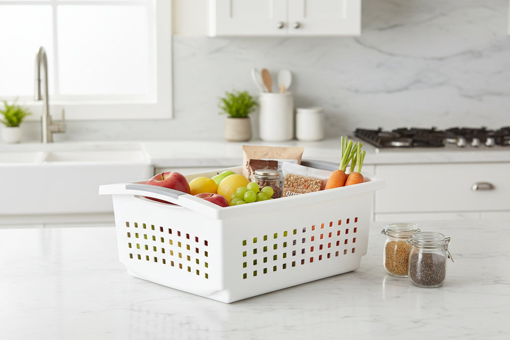 Stackable Plastic Storage Bin – Open Basket Organizer with Handles product