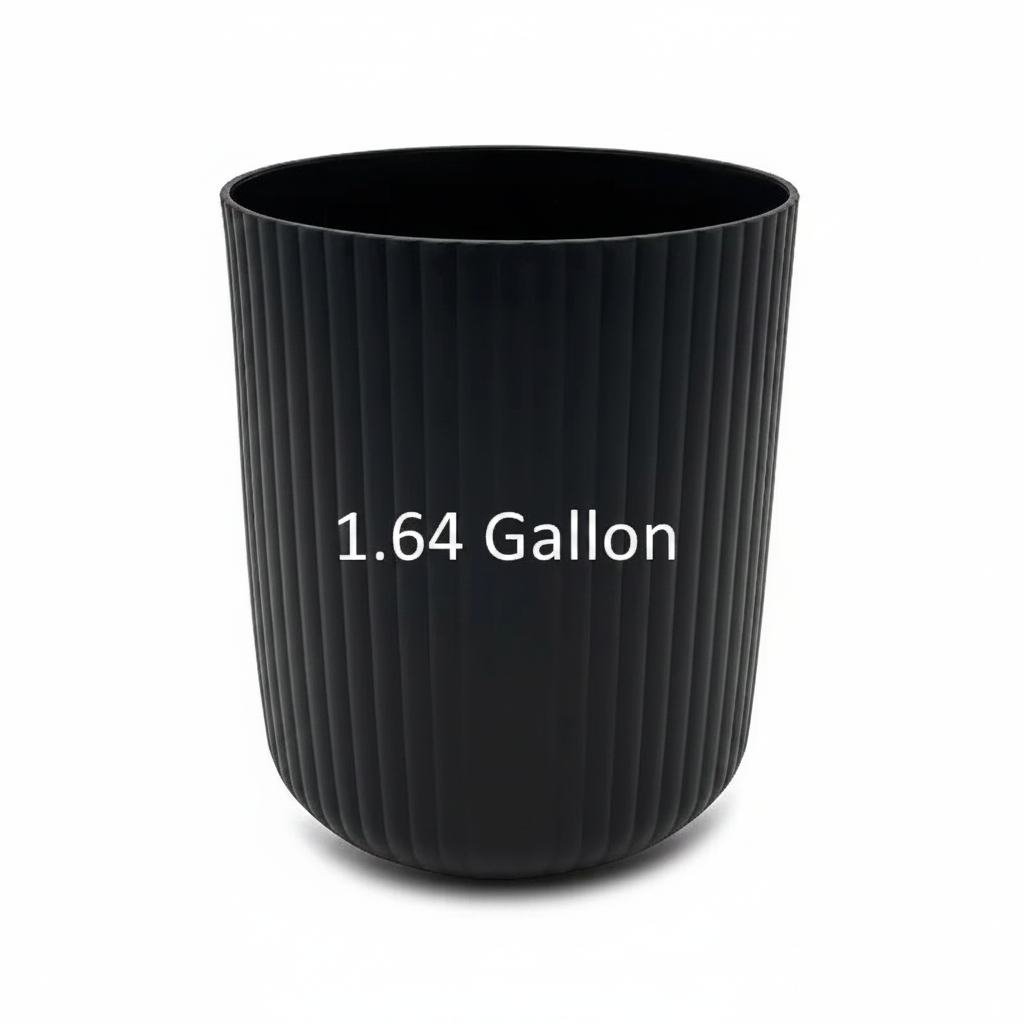 Ribbed Wastebasket – 1.64 Gallon Compact Trash Can for Bathroom | Black