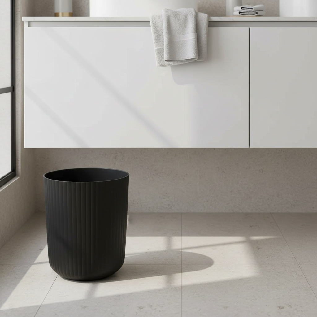 Ribbed  Wastebasket – 1.64 Gallon Compact Trash Can for Bedroom, Office ,Bathroom | Black