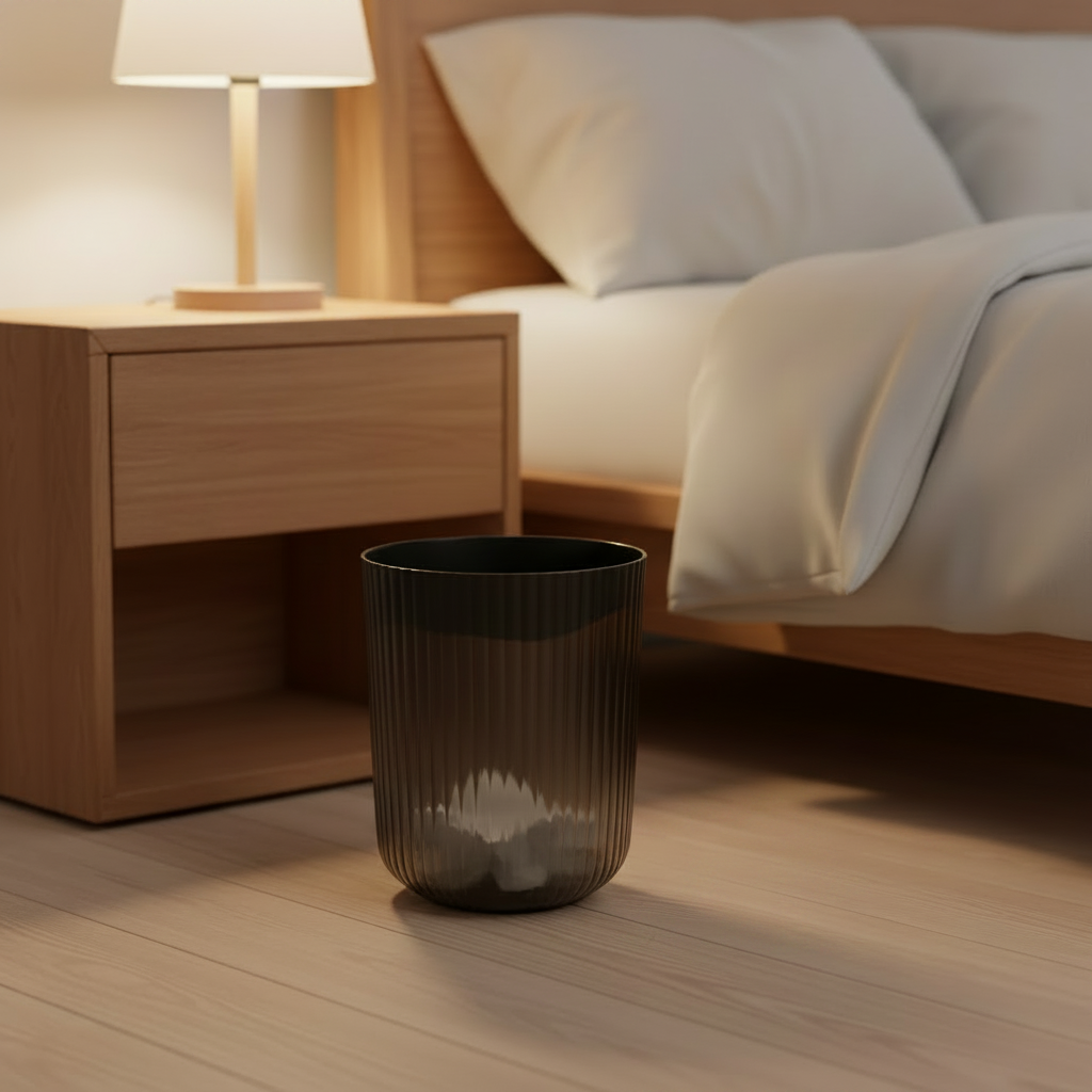 Ribbed  Wastebasket – 1.64 Gallon Compact Trash Can for Bedroom, Office ,Bathroom | Black
