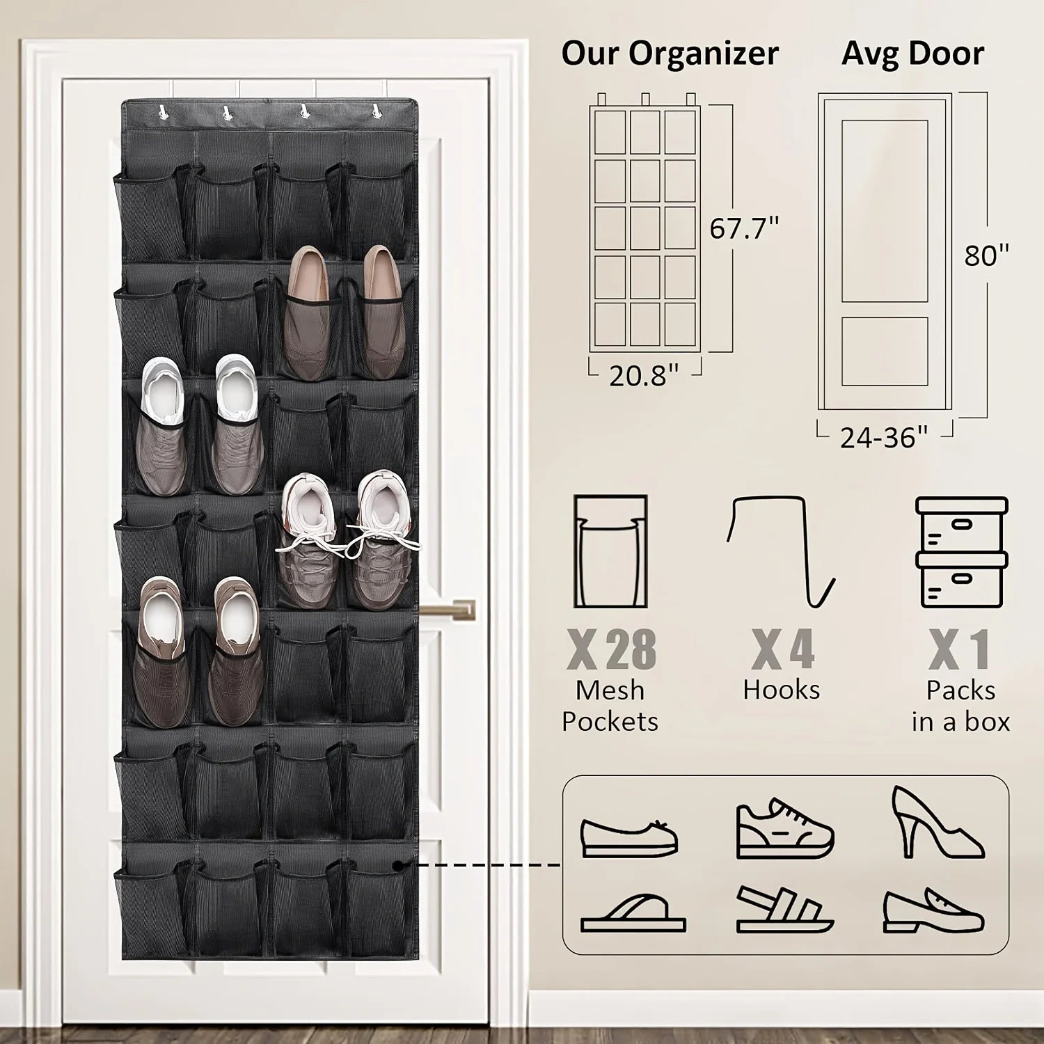 Hanging Door Organizer with Pockets – Foldable Storage for Shoes, Underwear &