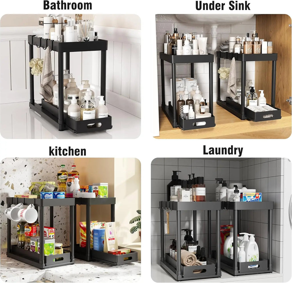 Pull-Out Under Sink Storage Organizer 2-Pack – Sliding Cabinet Organizer for Kitchen