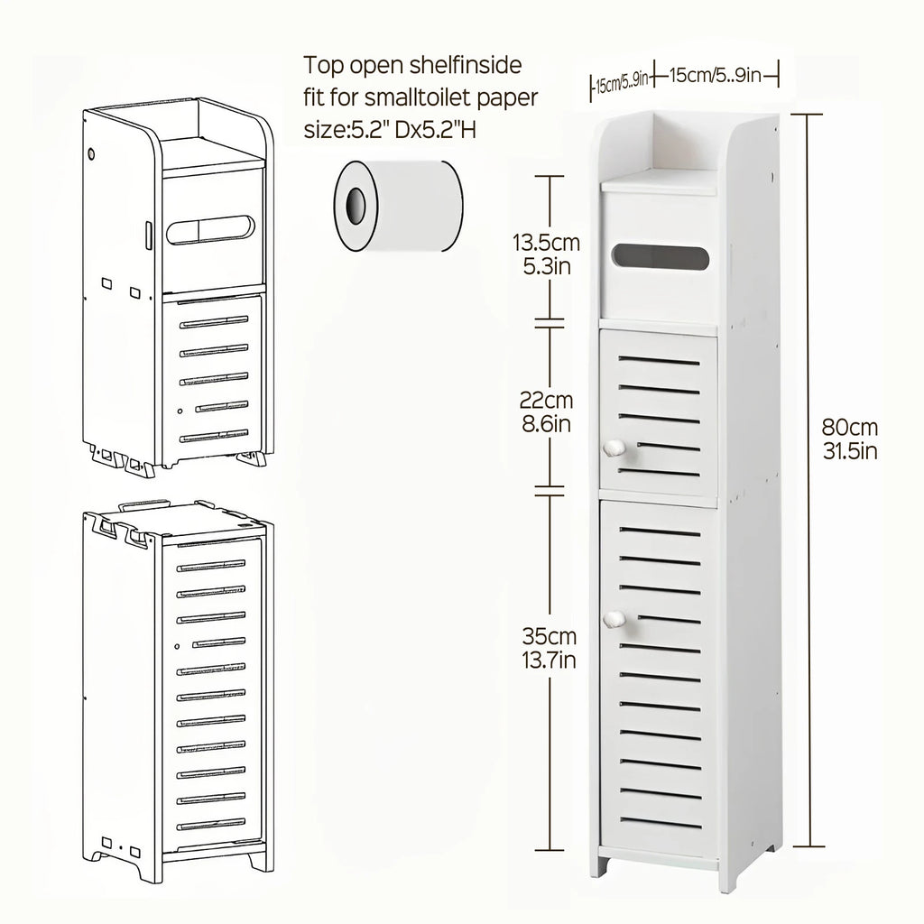 Slim 3-Tier Bathroom Storage Cabinet – Space-Saving Toilet Paper & Organizer Shelf