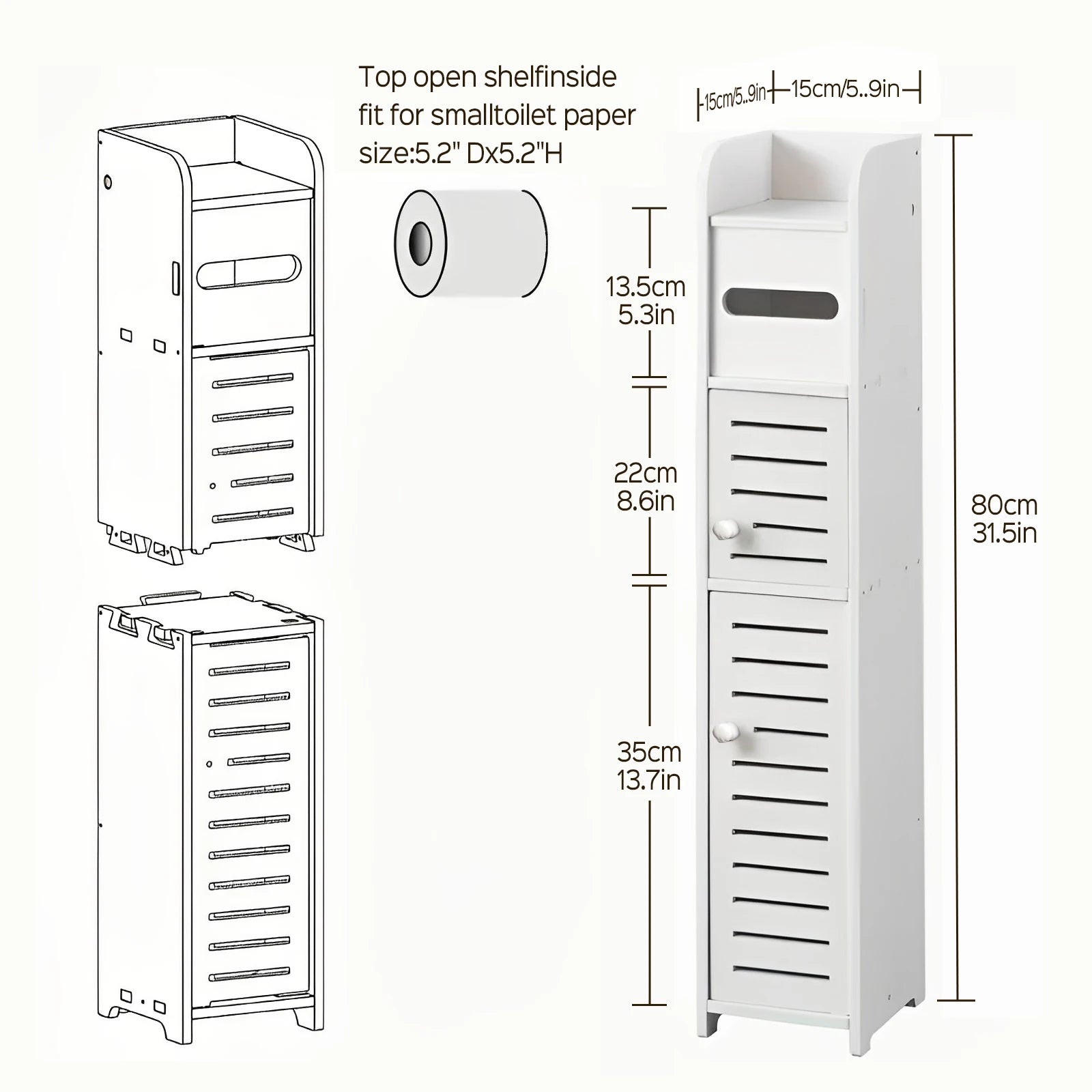 Slim 3-Tier Bathroom Storage Cabinet – Space-Saving Toilet Paper & Organizer Shelf