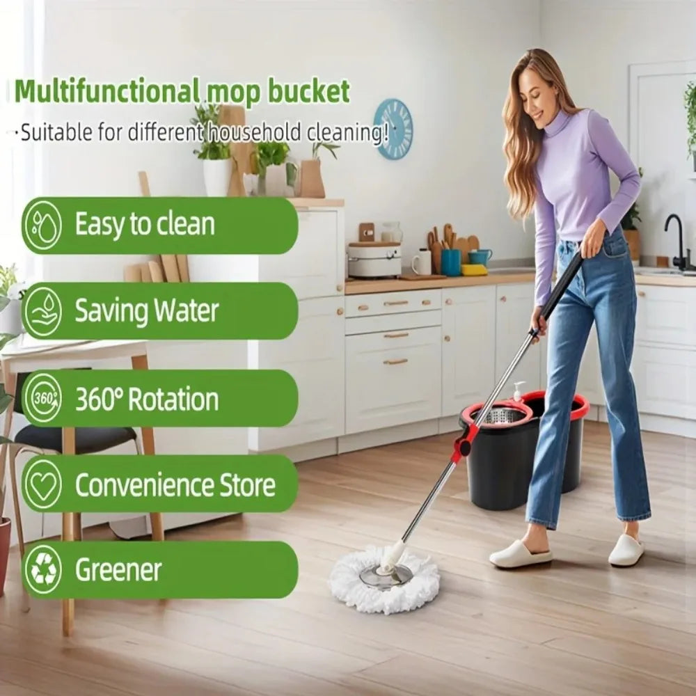 Foot Pedal Spin Mop and Bucket Set – 360° Rotating Self-Cleaning Mop