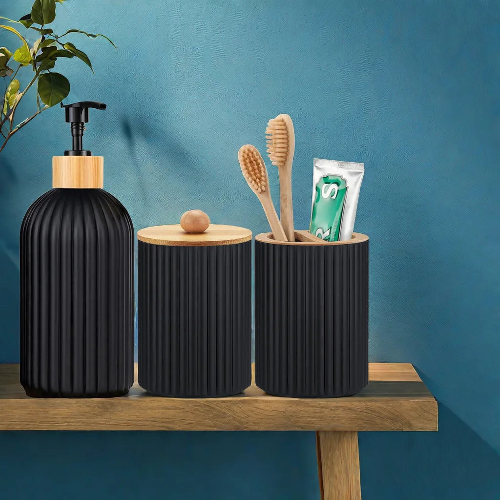 Bathroom Countertop Organizer Set – Soap Dispenser, Toothbrush Holder & Storage Containers