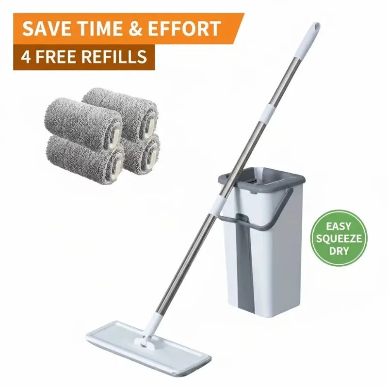 Hands-Free Spin Mop and Bucket Set – 360° Swivel Flat Mop with