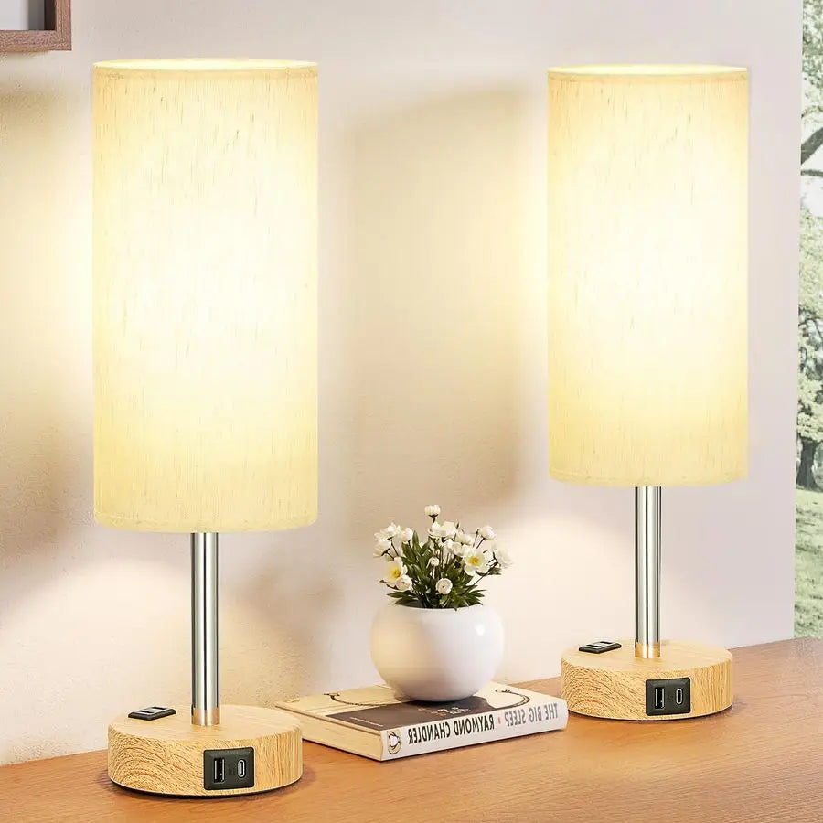 Set of 2-Modern Touch Control Table Lamps 3-Level Dimmable Bedside Lamps with