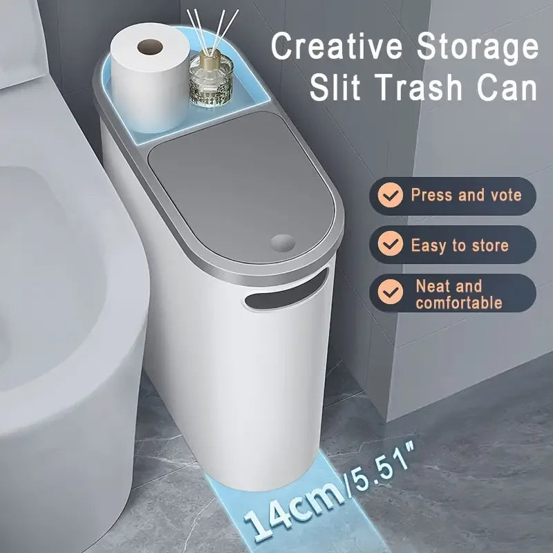 Slim Bathroom Trash Can with Lid – Modern Space-Saving Waste Bin product
