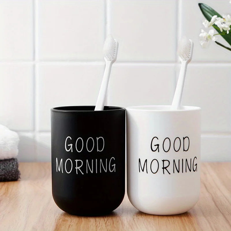 View of Good Morning Bathroom Cup – Toothbrush Holder & Mouthwash Cups