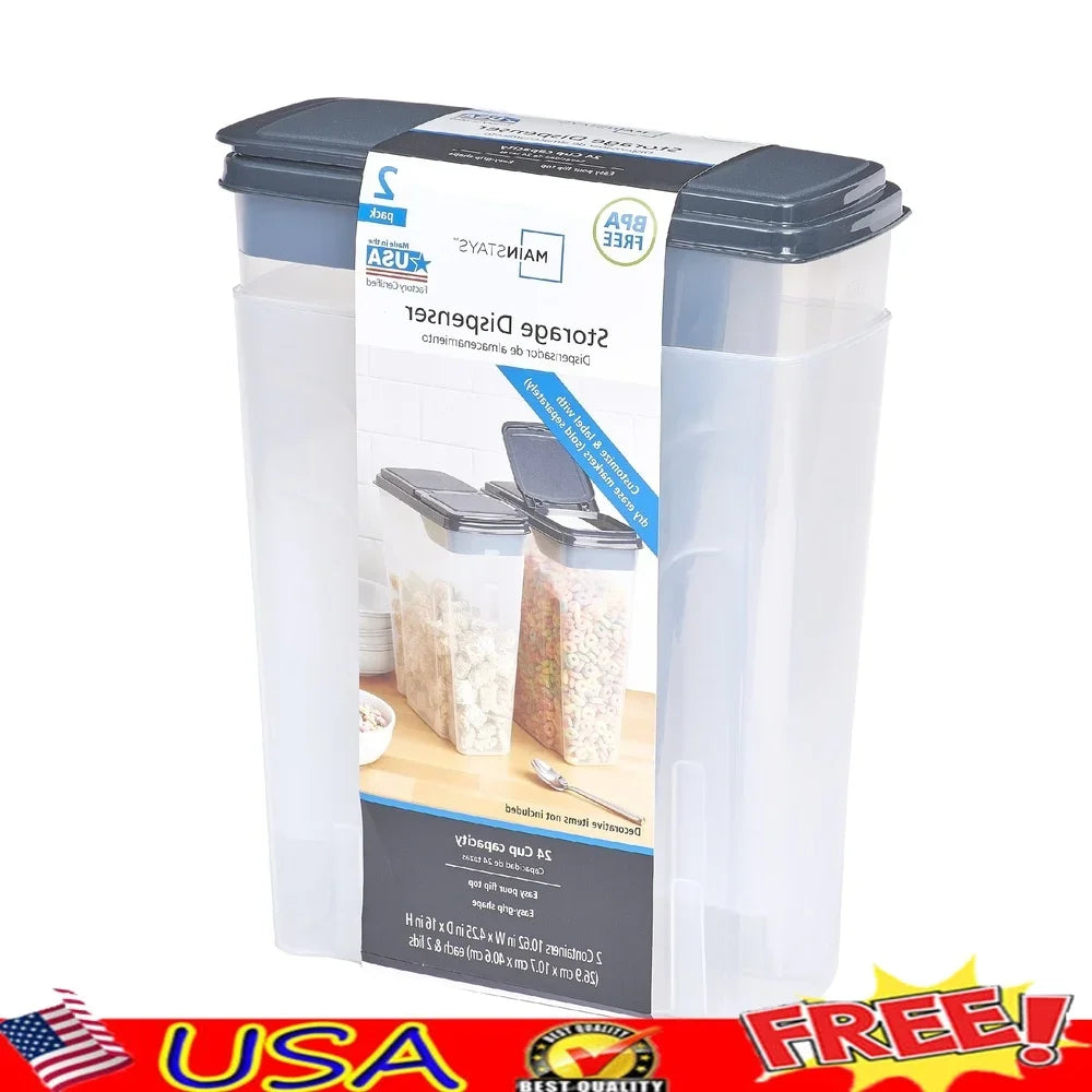 2-Pack 6 Quart Cereal Dispenser Containers – Airtight Dry Food Storage with