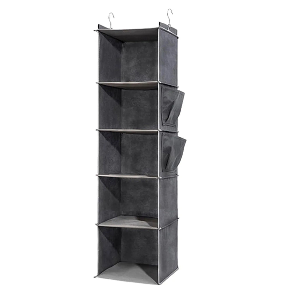 Hanging Closet Organizer with hooks – 5-Tier Foldable Wardrobe Storage Shelf | Grey