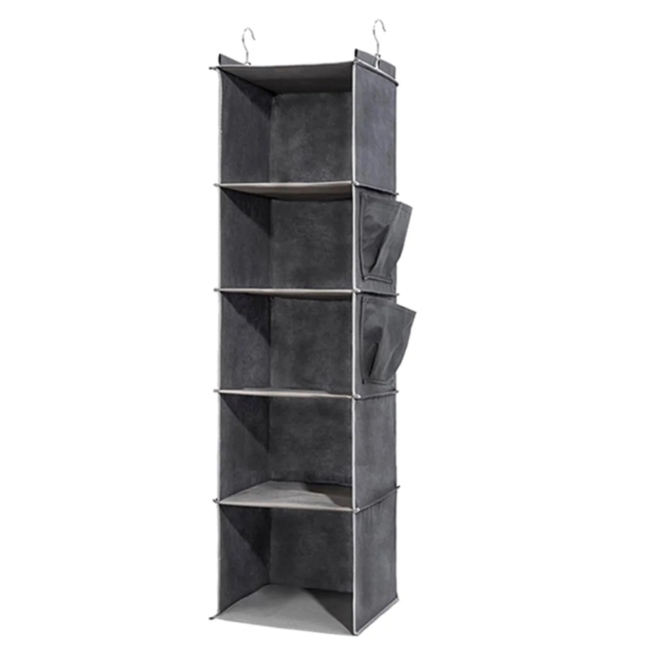 Hanging Closet Organizer with hooks – 5-Tier Foldable Wardrobe Storage Shelf | Grey