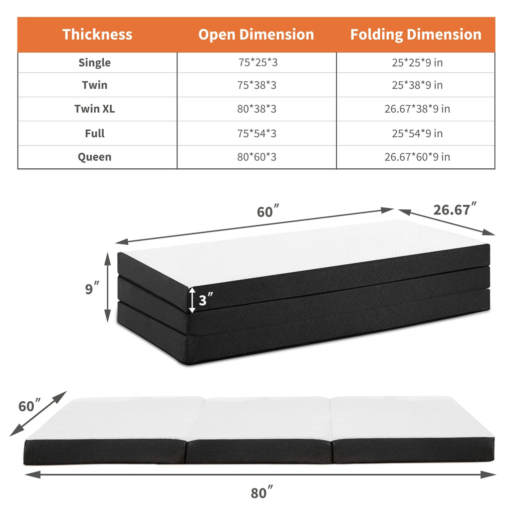 Three Fold Portable Floor Mattress – Tri-Fold Foldable Sleeping Mattress for Home