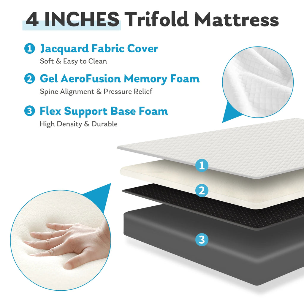 Three Fold Portable Floor Mattress – Tri-Fold Foldable Sleeping Mattress for Home