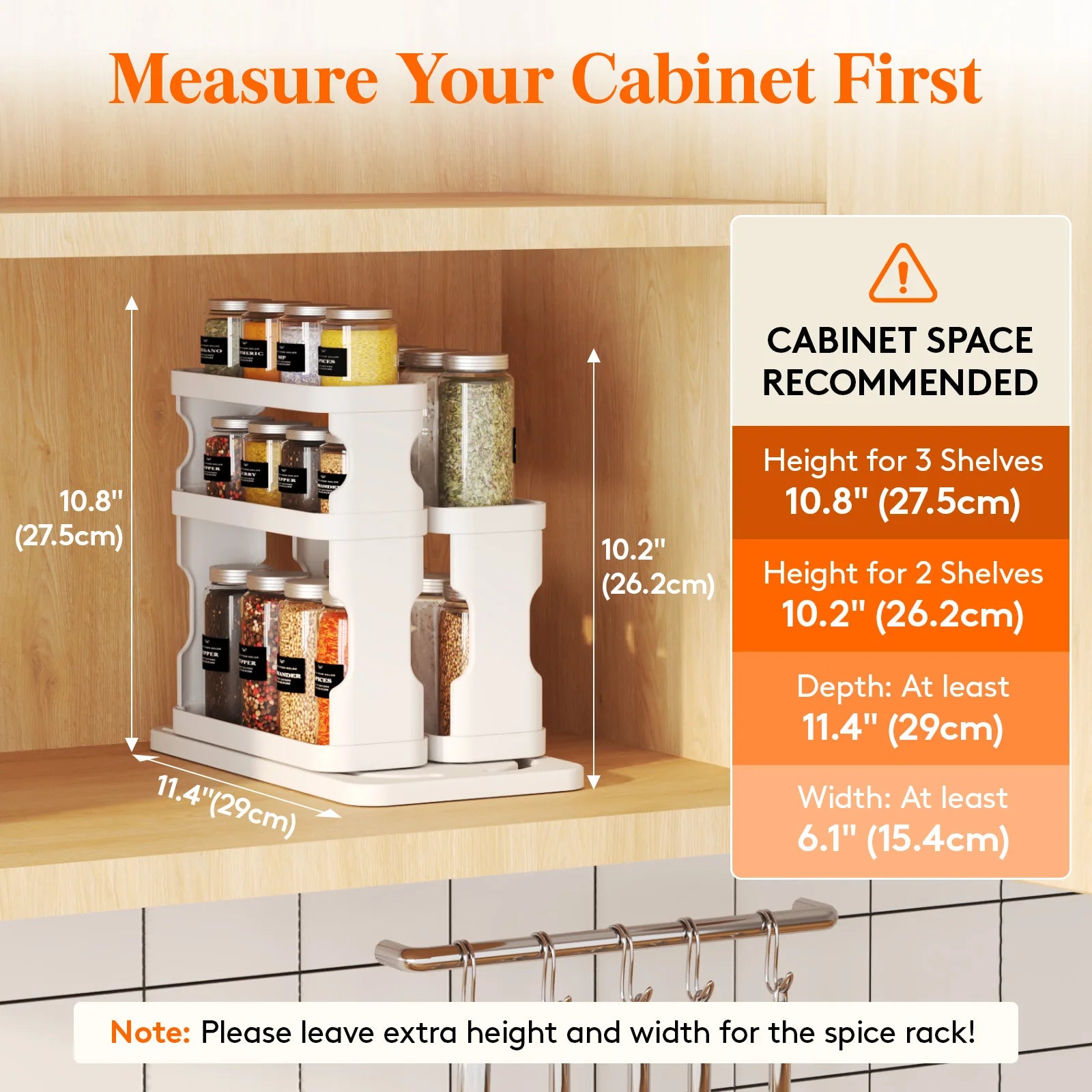 View of Pull-Out Rotating Spice Rack Organizer for Cabinet – Adjustable 3-Tier