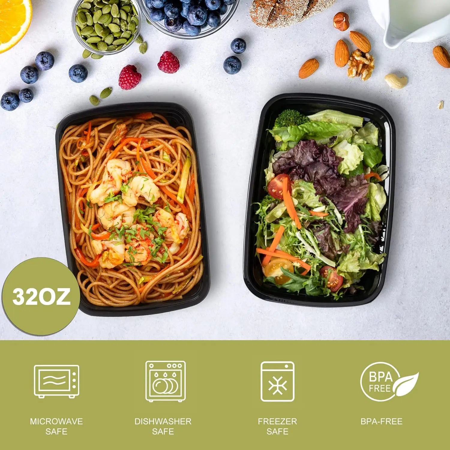 15-Pack Reusable Meal Prep Containers – 32oz Leakproof BPA-Free Food Storage Containers