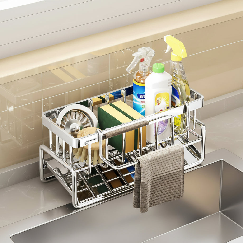 Over-Sink Kitchen Organizer – Faucet Mounted Sponge Holder & Sink Storage Rack