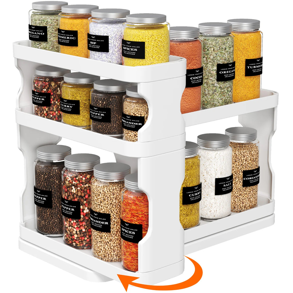 Pull-Out Rotating Spice Rack Organizer for Cabinet – Adjustable 3-Tier Kitchen Spice