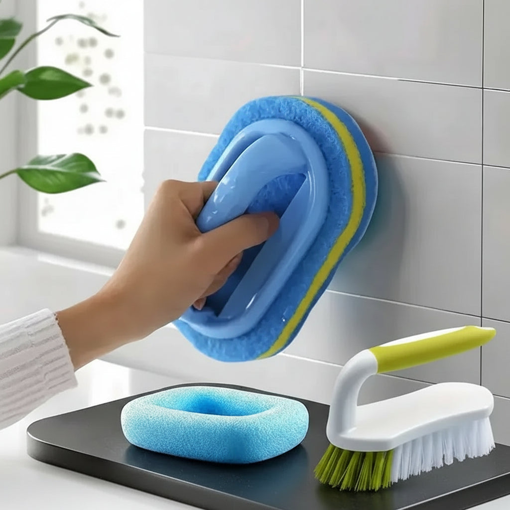Tile Sponge Cleaning Brush – Microfiber Scrub Brush with Built-In Handle product